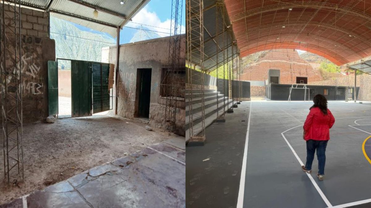 Tinglado deportivo en Valle Grande. Antes y después de las obras.